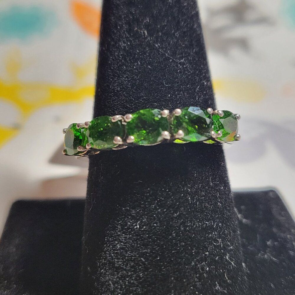 Chrome Diopside 5 Stone Sterling Silver Ring
